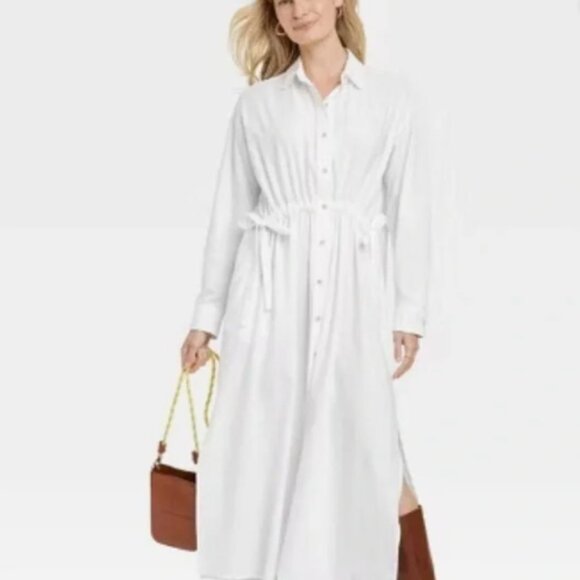 Universal Thread White Cotton Button Down Shirt Dress Tie side Belt Maxi NWT XXL - Picture 5 of 6